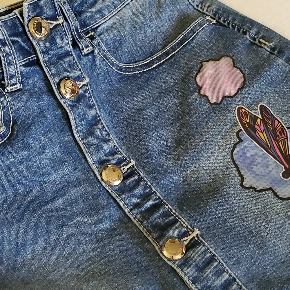 Denim Mini Jean Skirt Button Front Sz 10